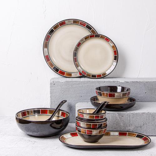 欧式窑变釉陶瓷餐具创意盘子套装沙拉碗米饭碗牛排圆盘鱼盘马克杯